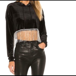 Super down velvet shirt with rhinestone